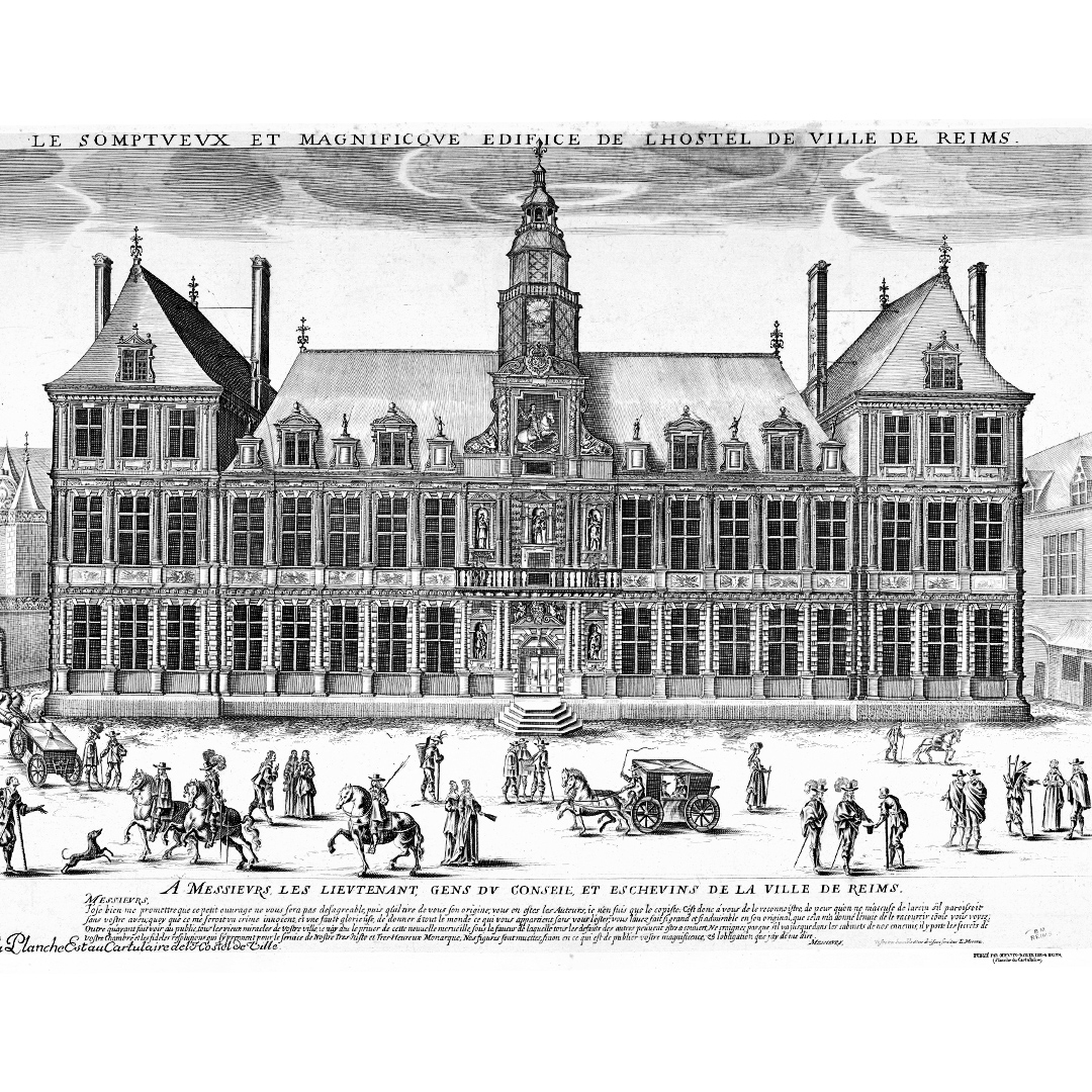 Illustratie van het stadhuis in de 19e eeuw. ©Reims, BM