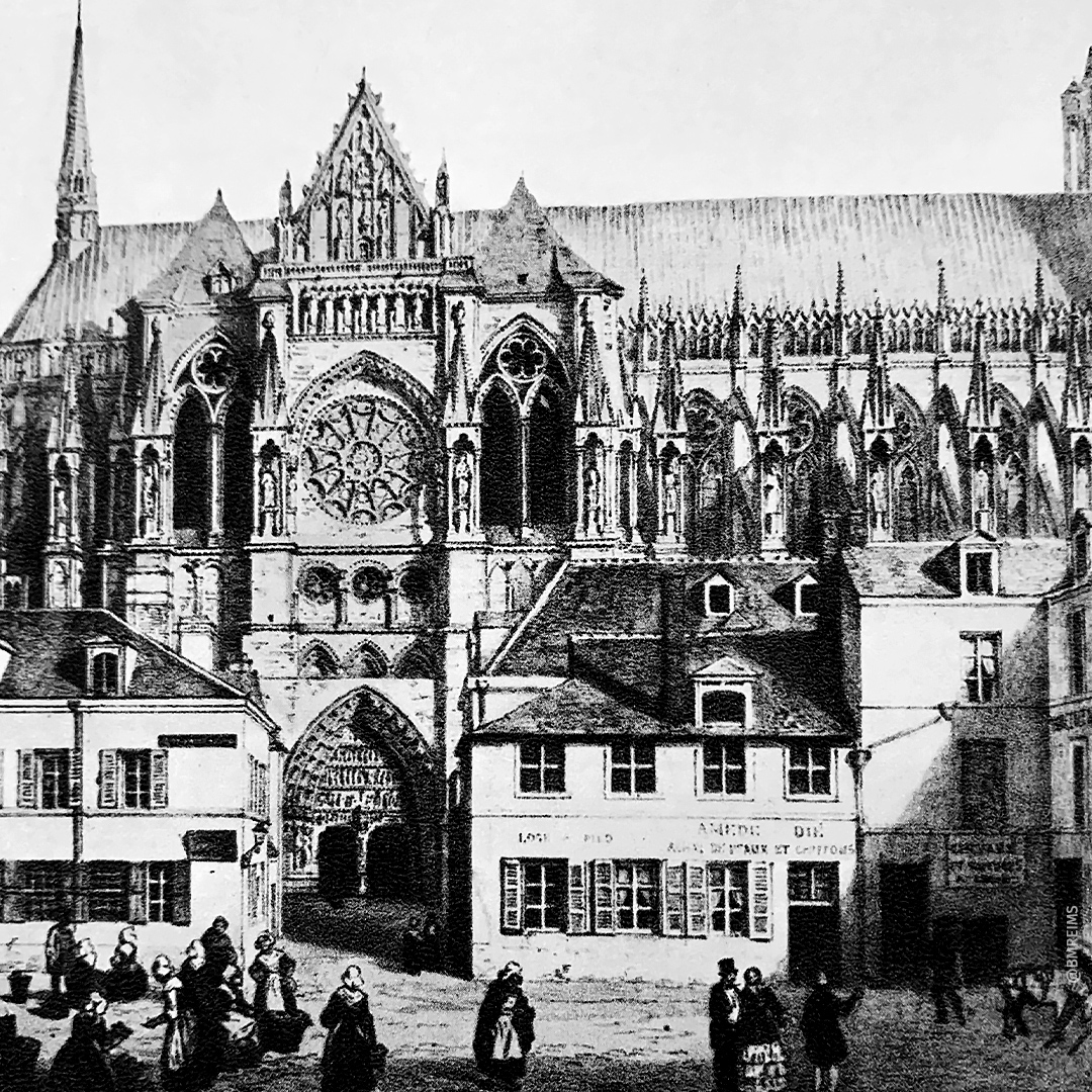 Sketch of the north façade in the 19th century. ©Reims, BM
