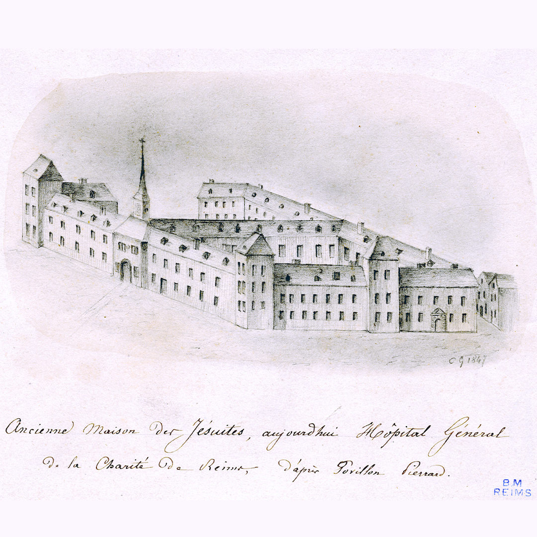 Tekening van het jezuïetencollege, 1849. ©BM, Reims