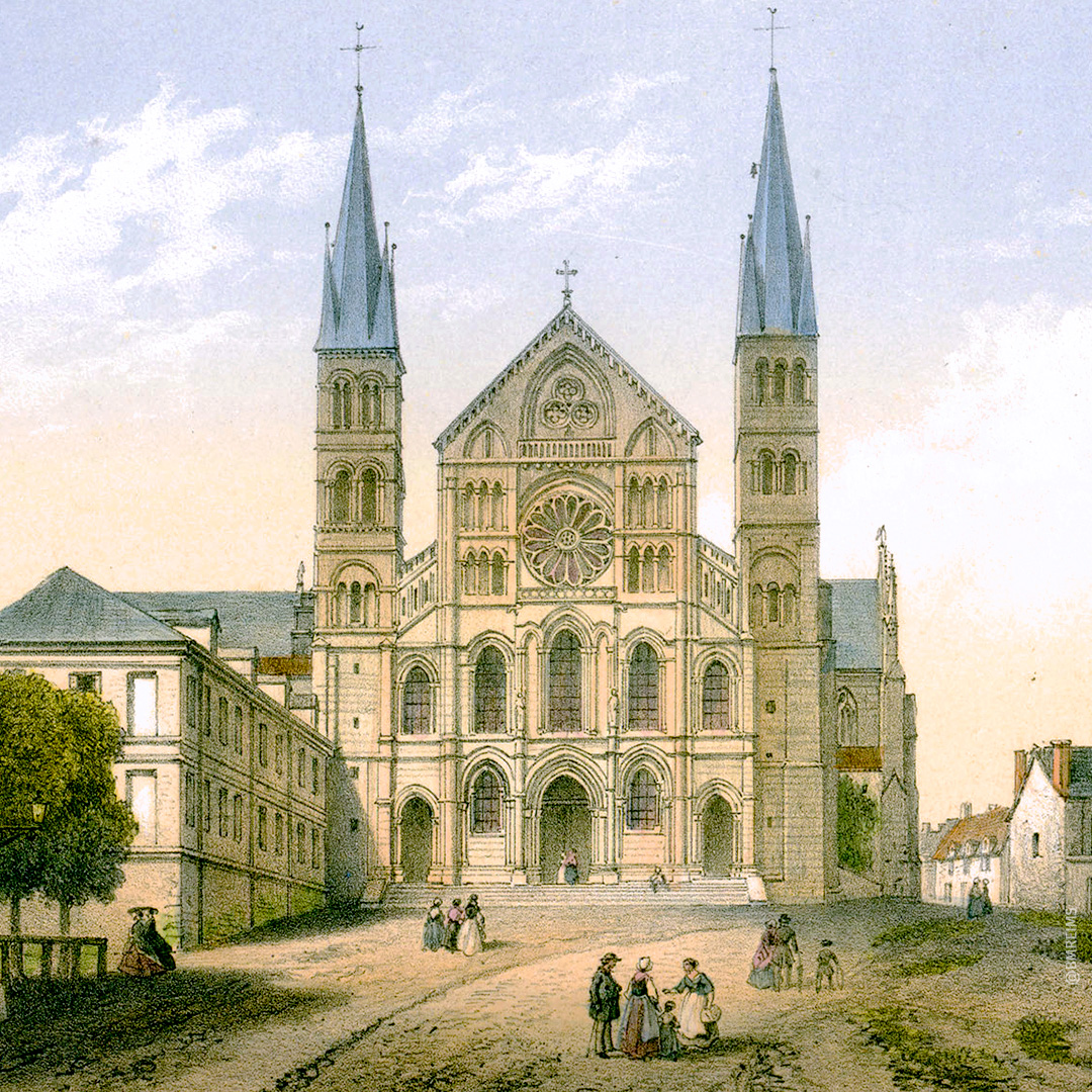 Lithografie van de basiliek door Deroy, 19e eeuw ©BM, Reims