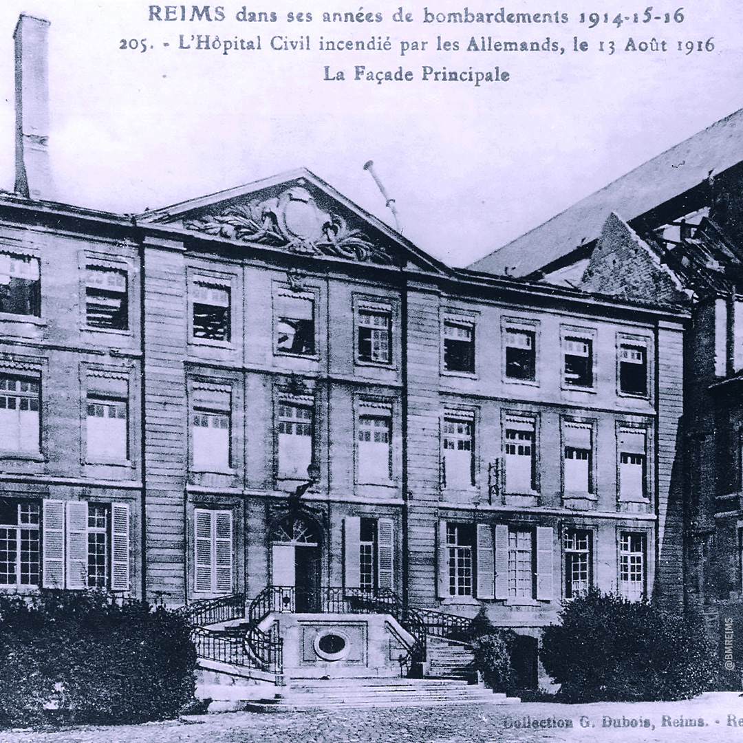Musée Saint-Remi après les bombardements de 1914.  ©AMCR