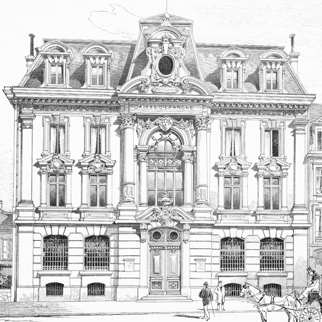 Sketch of the façade of the Caisse d'épargne bank, 1890