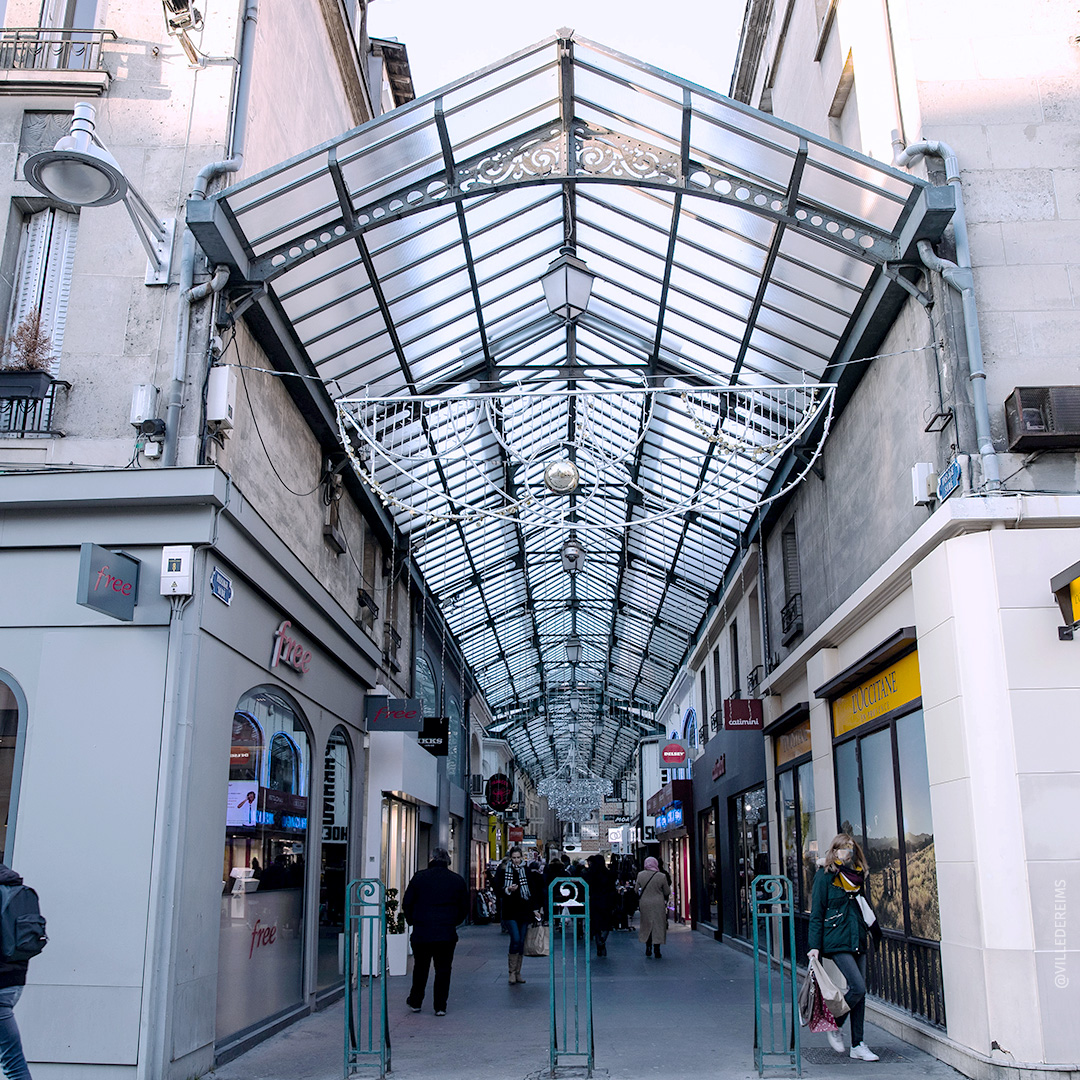 The arcade connects Place d’Erlon, Rue de Talleyrand, Rue de l’Étape and Rue Concordet.  ©Ville de Reims