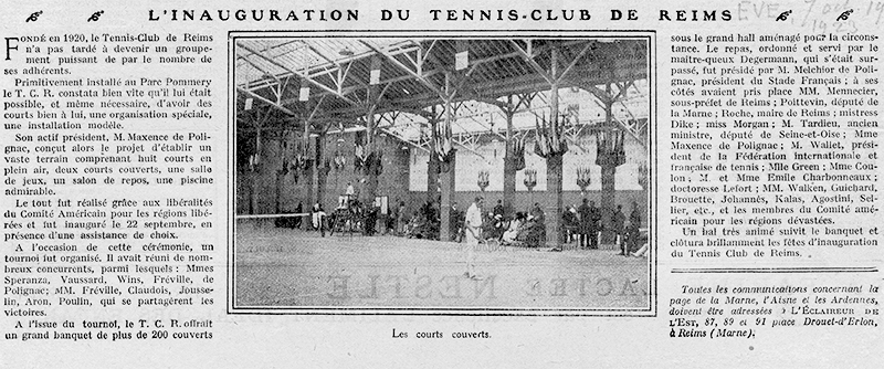 L'inauguration du tennis-club